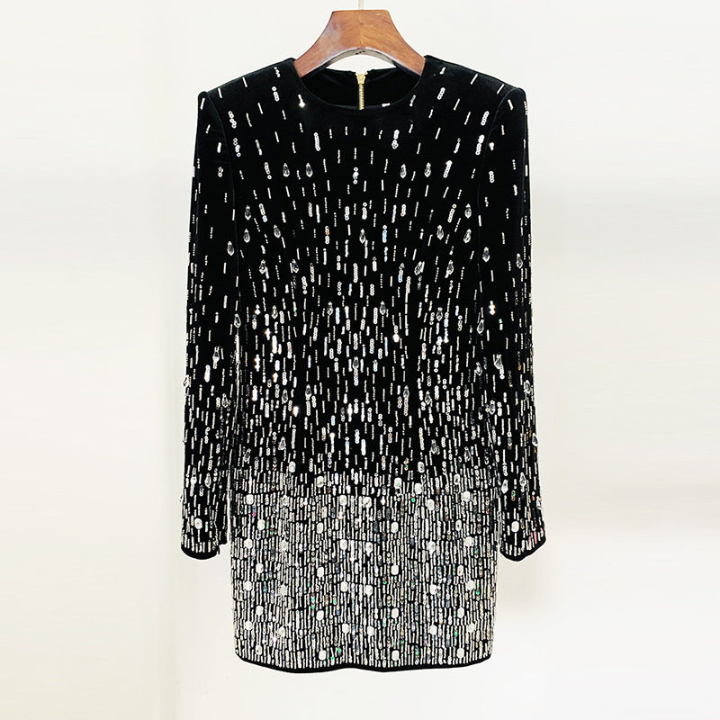 Fashion Bead Sequined Long Sleeve Dress Dresses