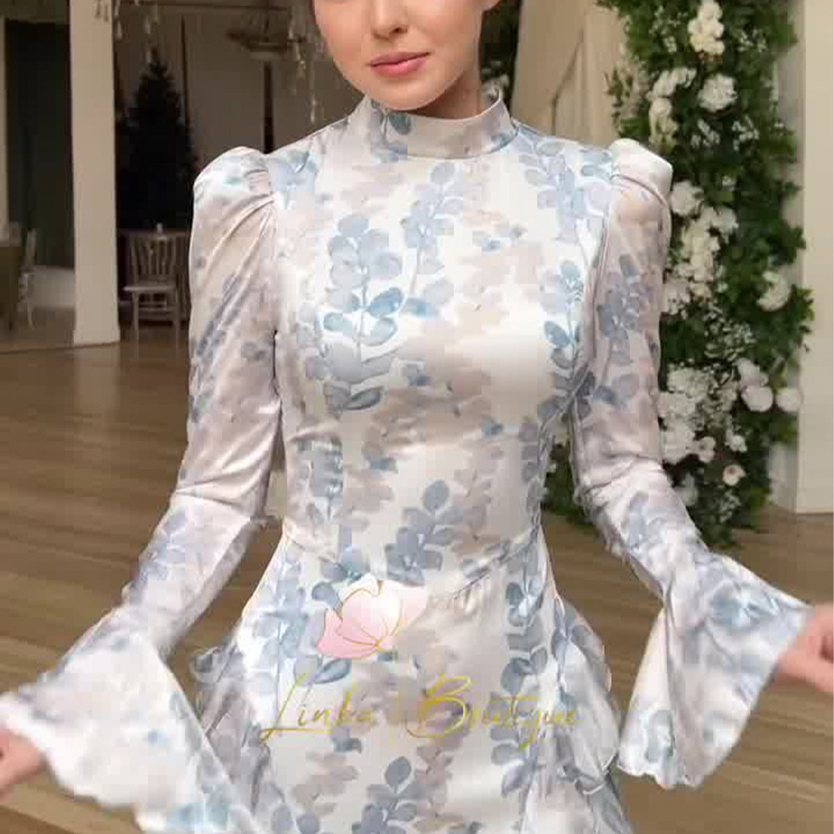 Women's Slim Fit Tied Printed Satin Dress Dresses
