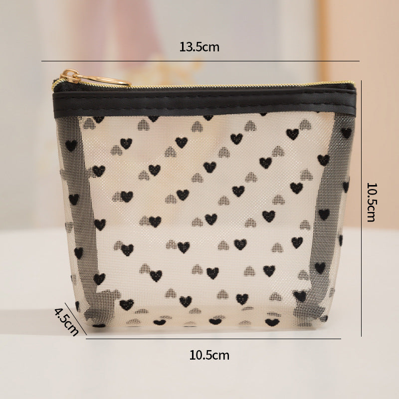 Flocking Love Heart Mesh Mini Eyebrow Bags