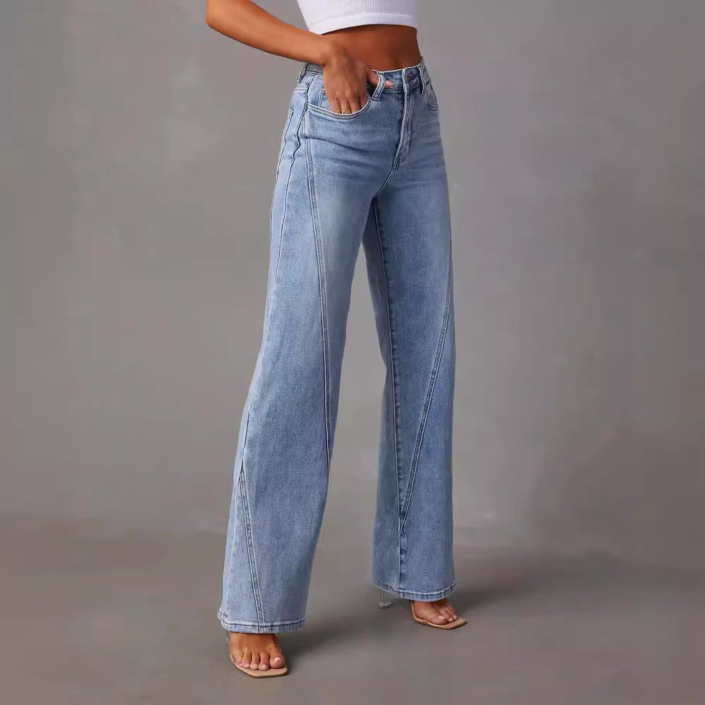 Women's Wide Leg Loose Stitching Trousers Street Jeans