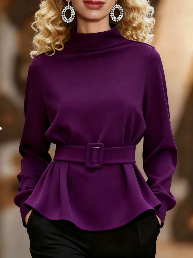 Long Sleeve Thermal Cinched Waist Pullover Sweaters