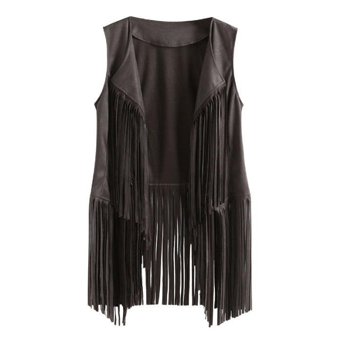Stylish Charming Women's Tassel Suede Mid-length Women's Vest