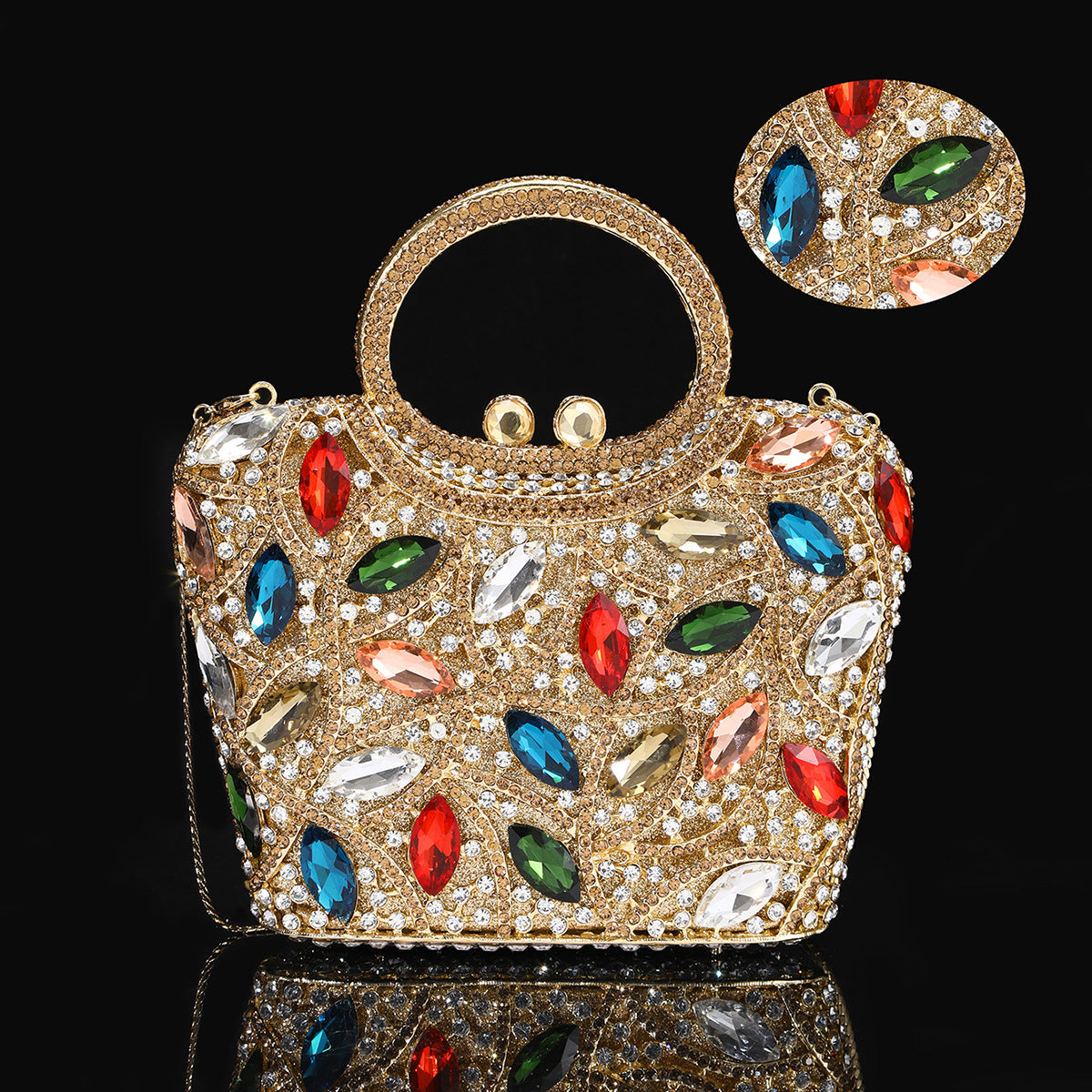 Shiny Champagne Bottle Rhinestone Bow Crystal Chain Evening Bags