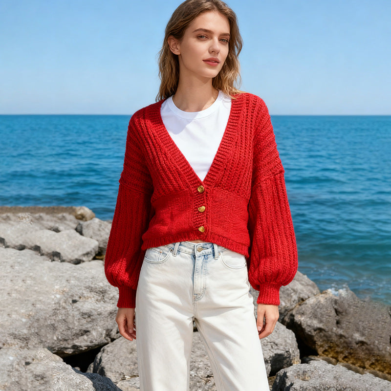 Women's Lantern Sleeve Autumn High-grade Fashion Fitted Cardigans