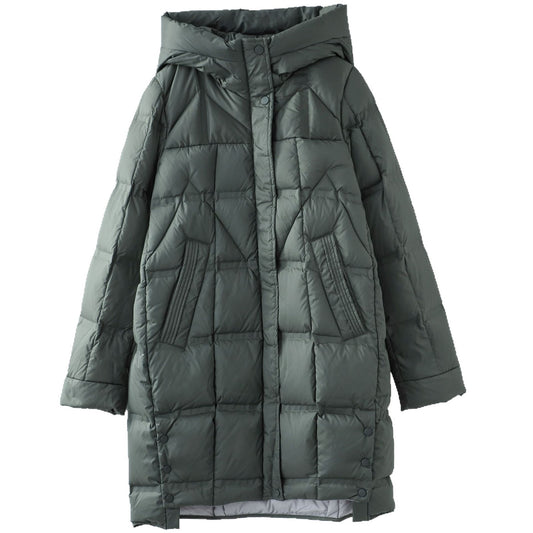 Women's Mid-length Adhesive Hooded Lightweight Down Korean Jackets