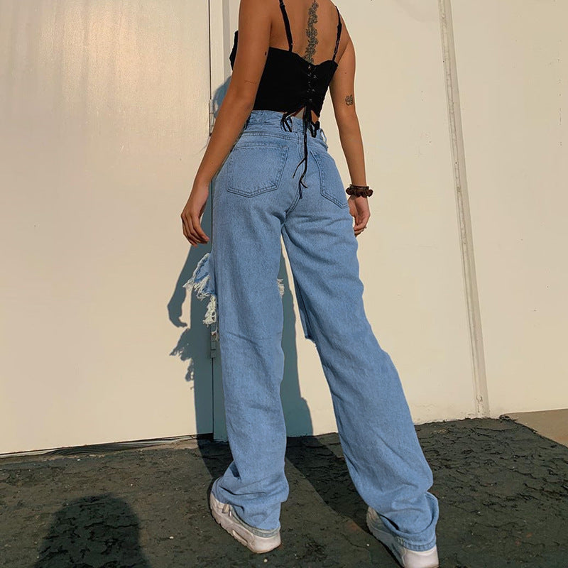 Women's Summer Loose Personality Ripped Straight Casual Women's Jeans