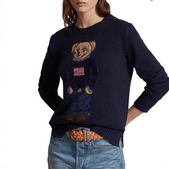 Women's Bear Embroidery For Crew Neck Pullover Tops