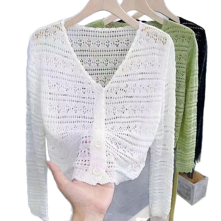 Women's Hollow Sun Protection Shawl Outer Match Long Sleeve Office Ice Women's T-shirt