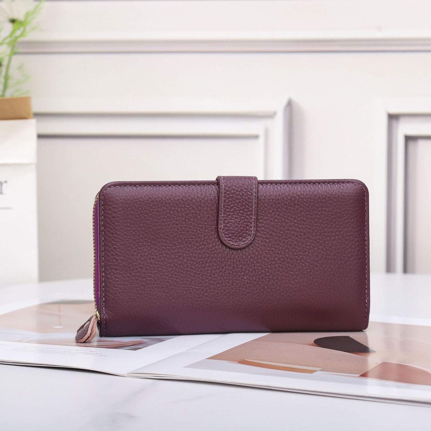 Women's Long Leather First Layer Cowhide Large Ladies Wallets