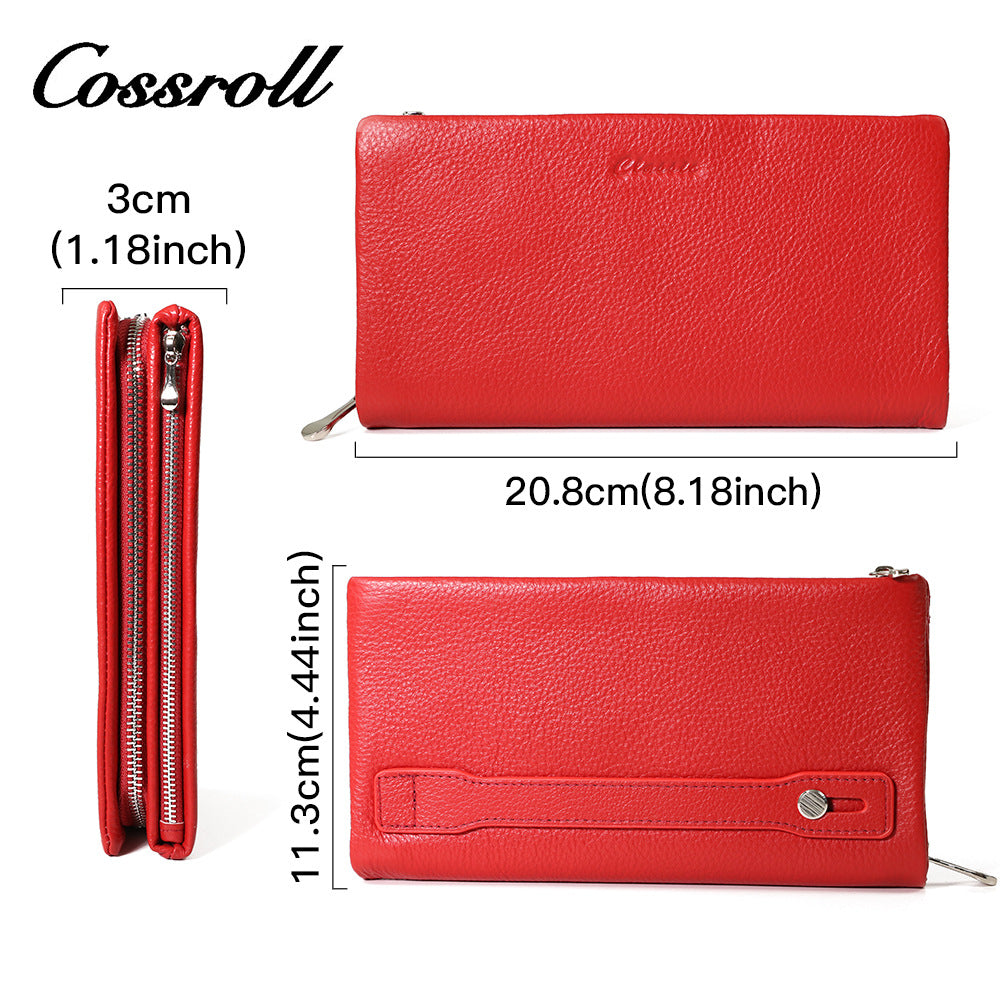Long First Layer Cowhide Clutch Large Ladies Wallets
