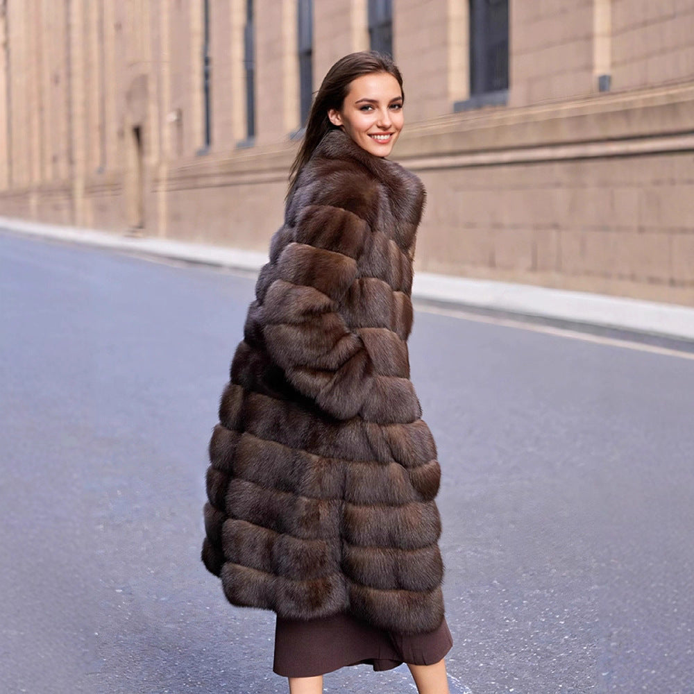 Women's Russia Zibeline Fur Stand Collar Farmer Color Coats