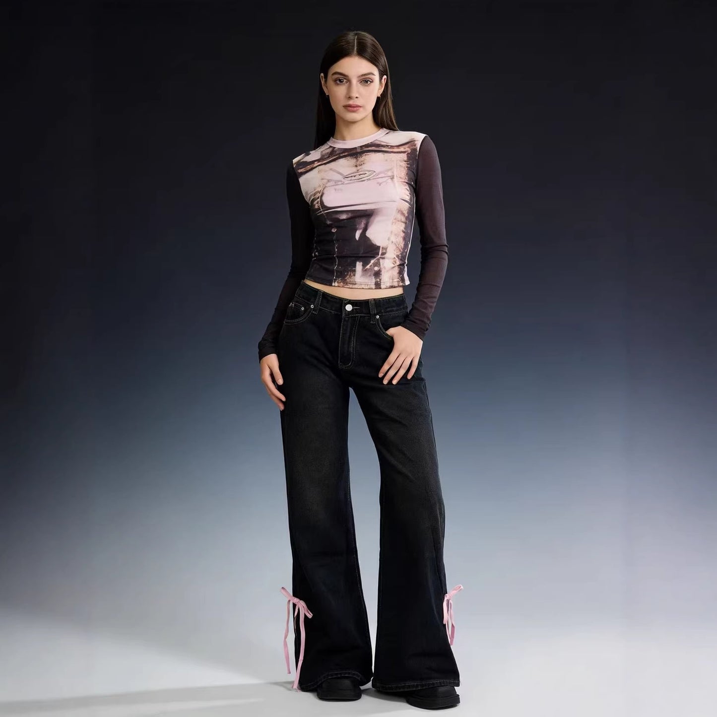 Women's Street Hot Bow Washed Loose Women's Jeans