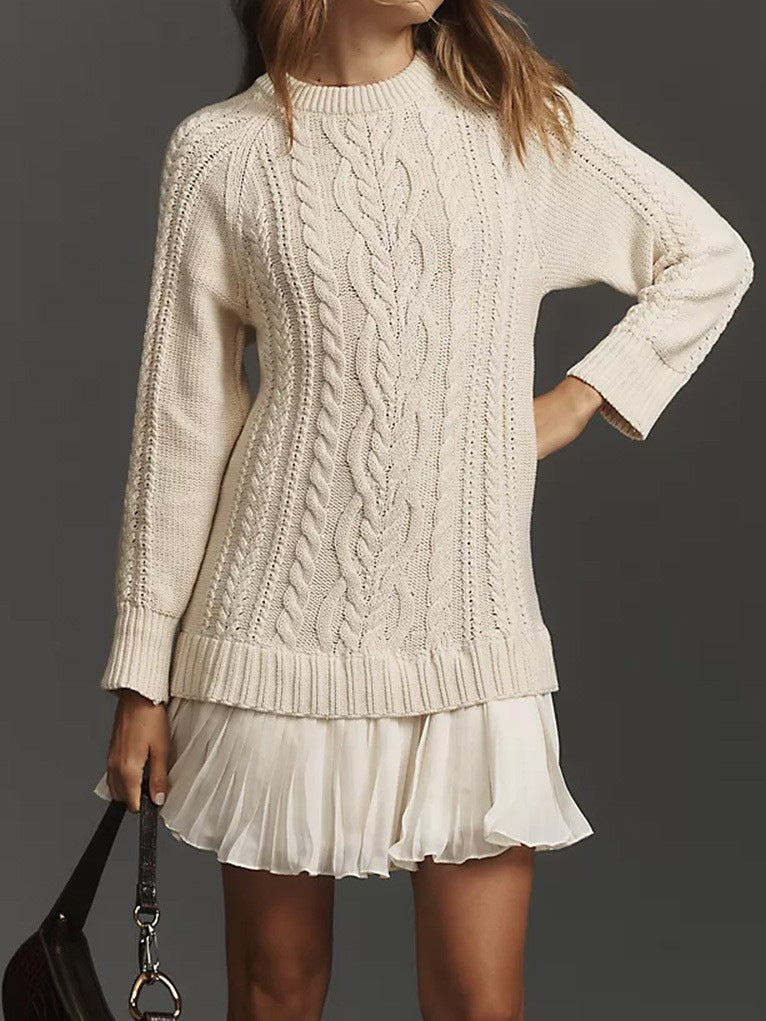 Women's Round Neck Solid Color Long Sleeve Skirts