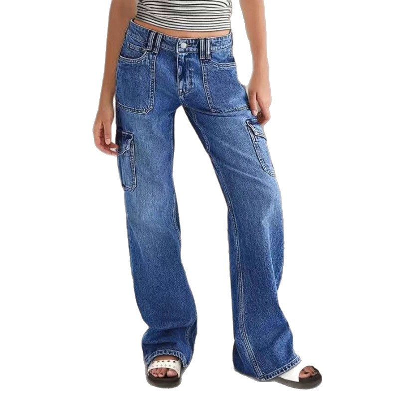 Women's Stretch Slim Cargo With Large Pockets Casual Women's Jeans