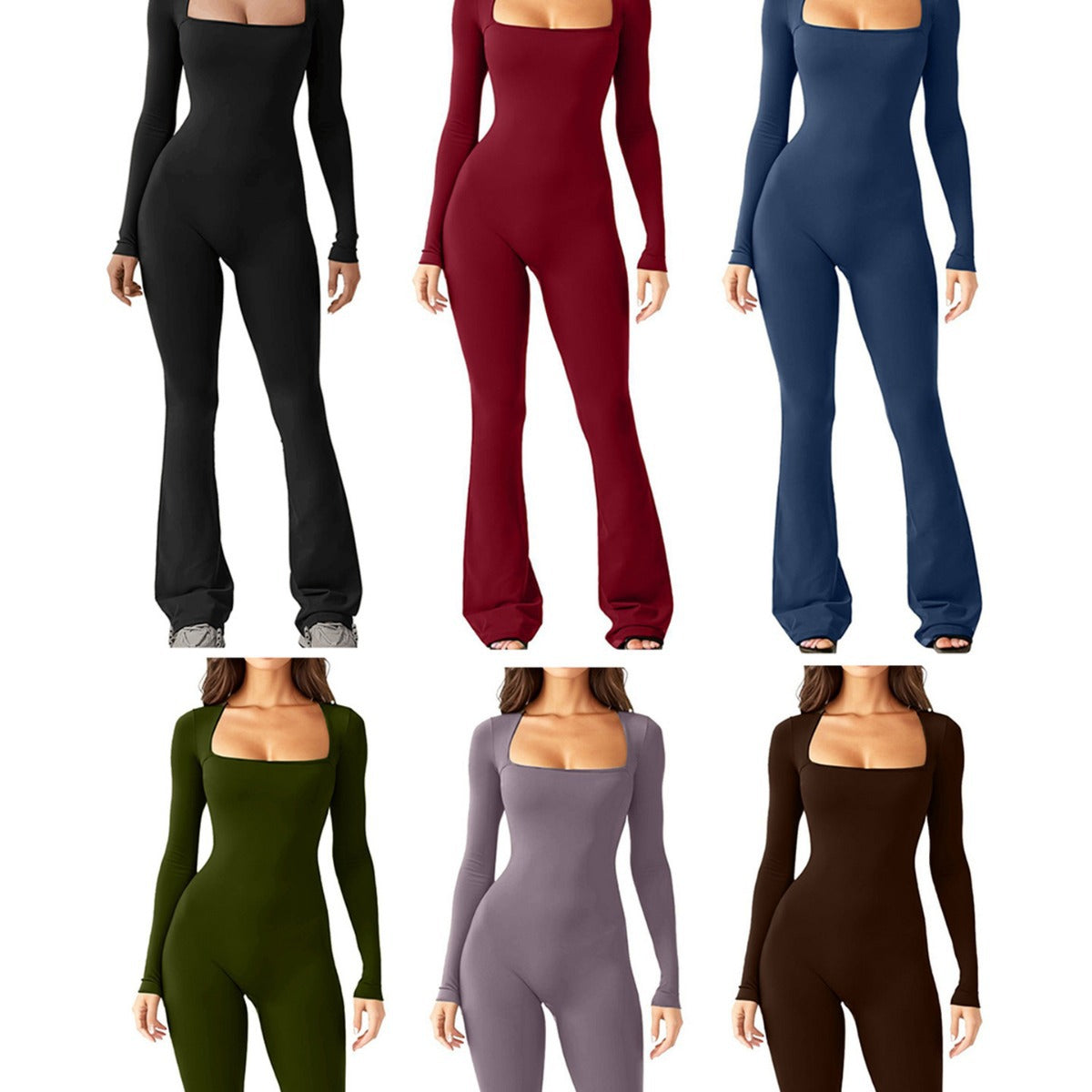 Women's Hip Lift Square Collar Wide Leg High Jumpsuits