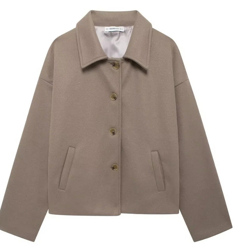 Women's Stylish Lapel Button Loose Woolen Jackets