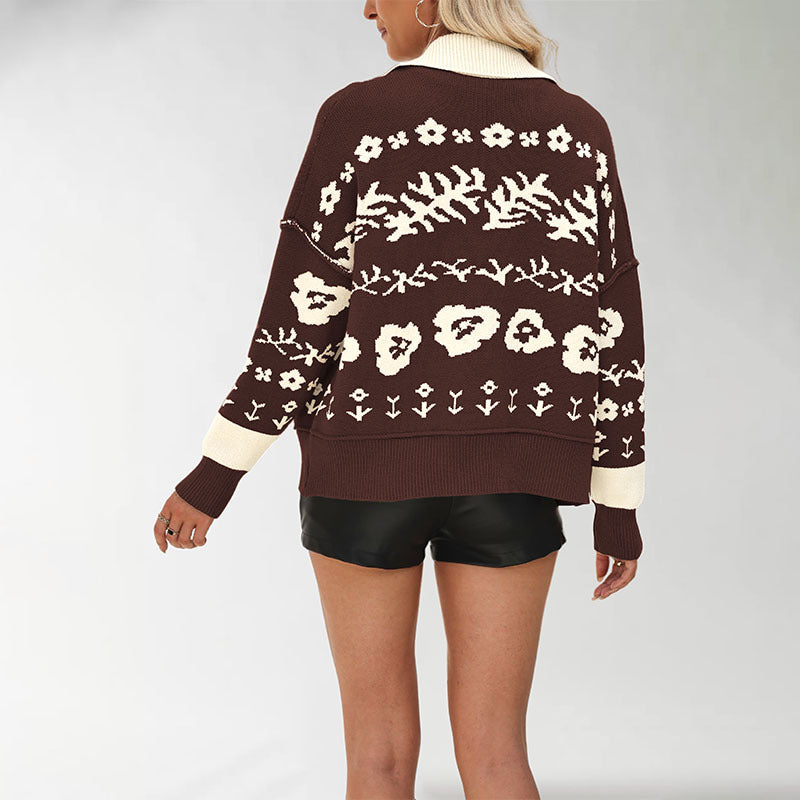 Women's Square Collar Button Knitted Fashion Loose Sweaters