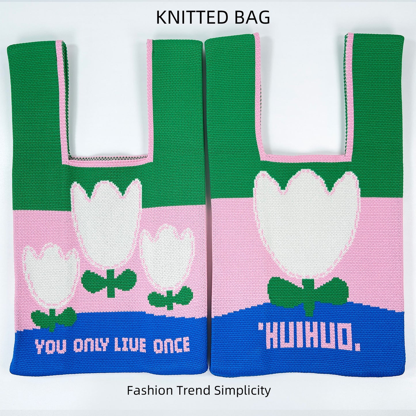 Women's Flower Knitted Large Capacity Totes Wrist Handbags