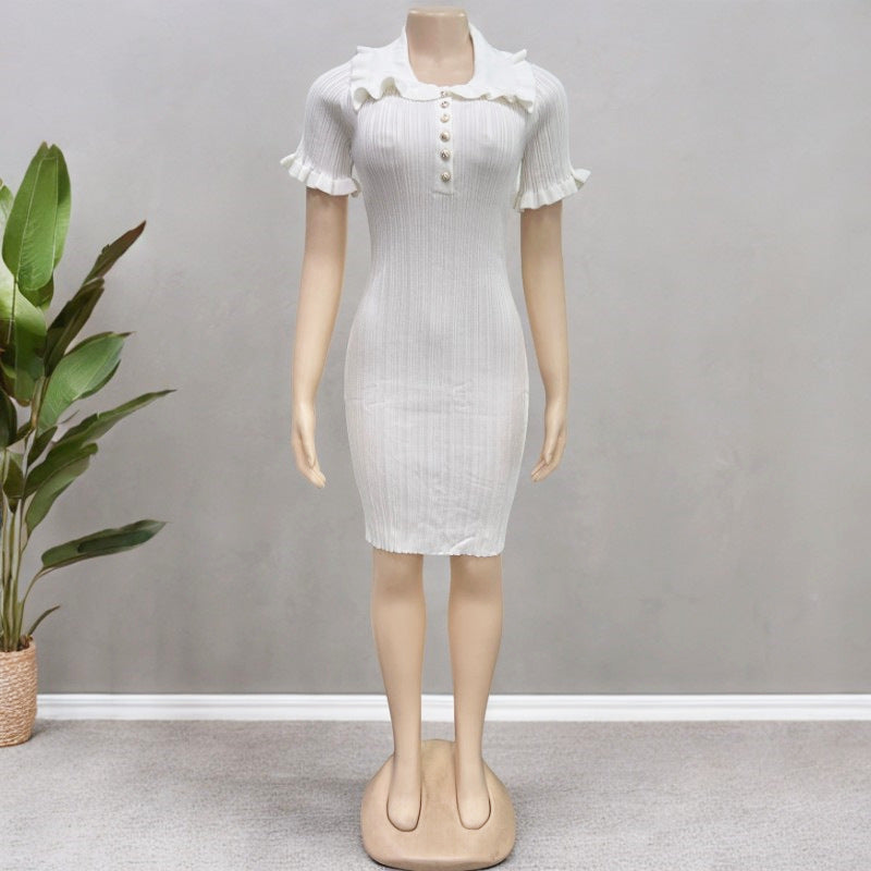 Women's Collar Retro French Ruffle Button Classic Dress
