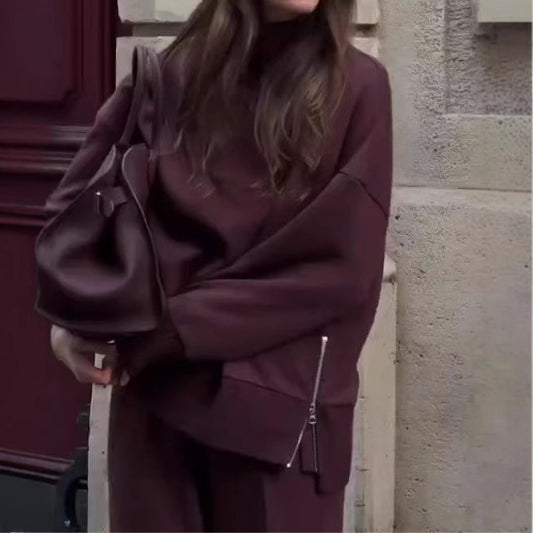 Spring Solid Color Round Neck Loose Suits