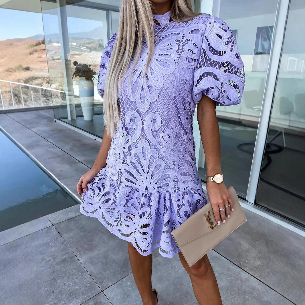Sexy Hollow Water-soluble Lace Temperament Commute Dresses
