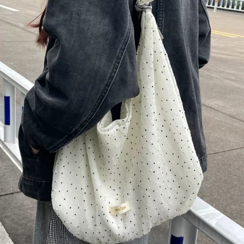 Capacity French Polka Dot Mori Style Canvas Crossbody Bags