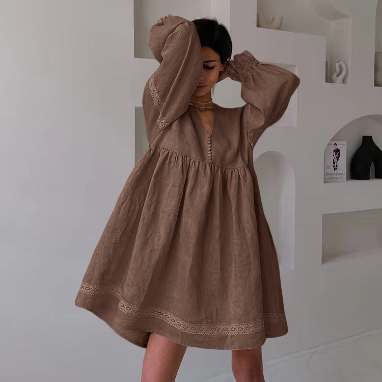 Women's Cotton Linen French Dress Temperament Commute Dresses