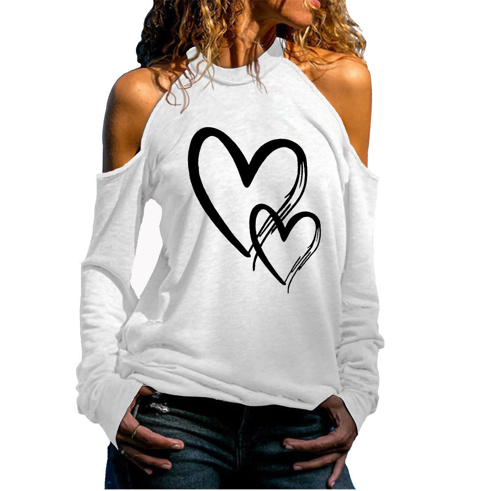 Women's Cold Shoulder Long Sleeve Valentine's Day Love Series Women's T-shirt