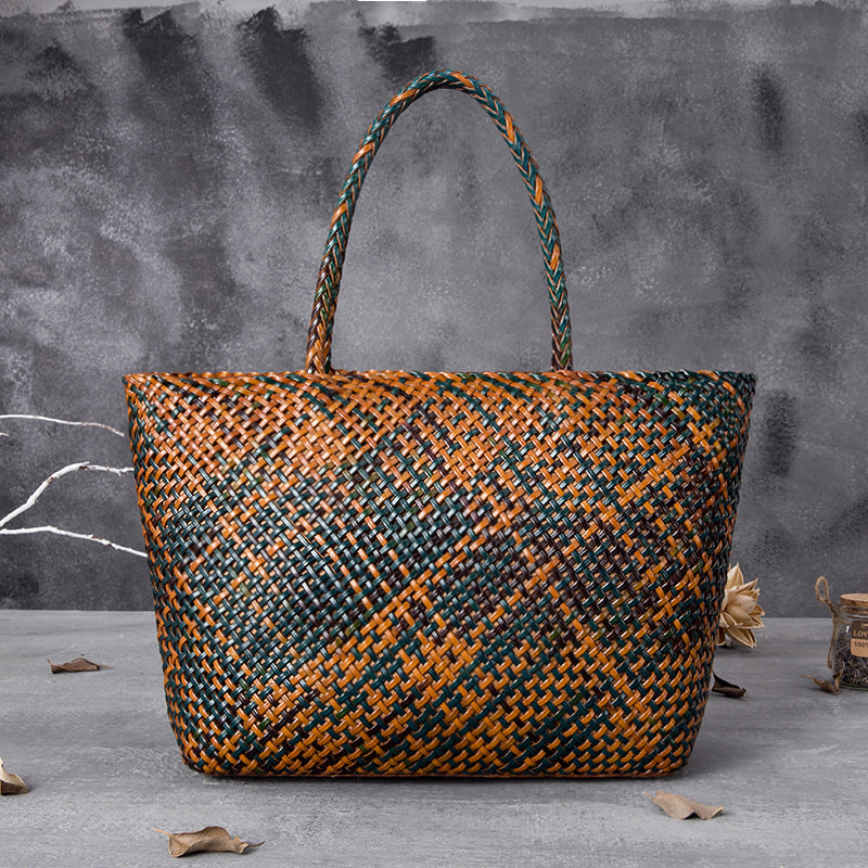 Women's Woven Authentic Leather Hollow Out Shoulder Bags