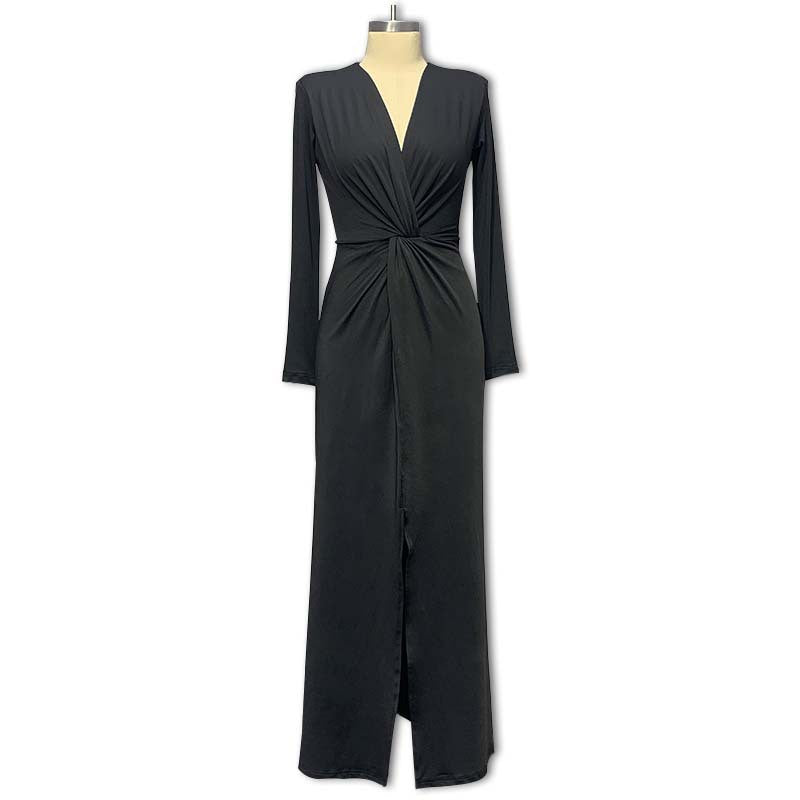 Women's Autumn Solid Color Sexy Long Sleeve High Dress