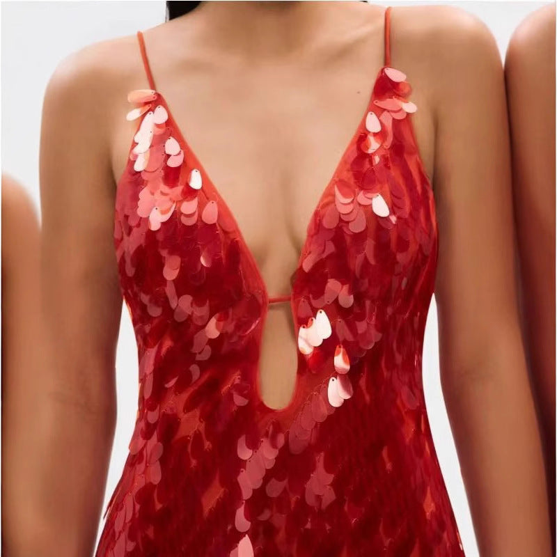 Women's Sexy Ultra Low Bosom Sequined Suspender Dress Pure Desire Dresses