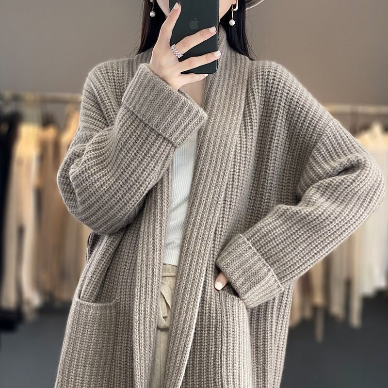 Women's Thickened Solid Color Knitted Baggy Cardigans