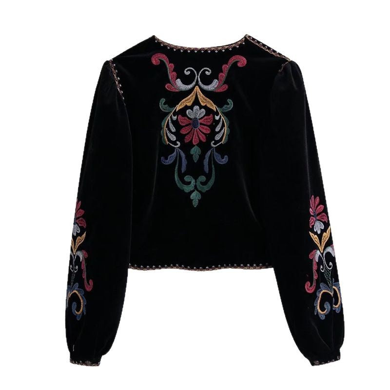 Women's Winter Long-sleeved Embroidery Veet Shirt Blouses