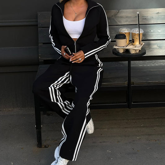 Women's Spring Striped Long-sleeved Trousers Style Campus Suits