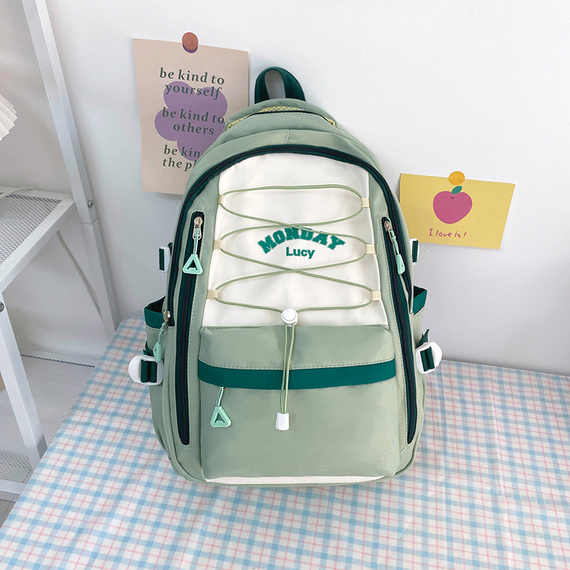 Good-looking Mori Style Contrast Color Drawstring Middle School Students' Schoolbags