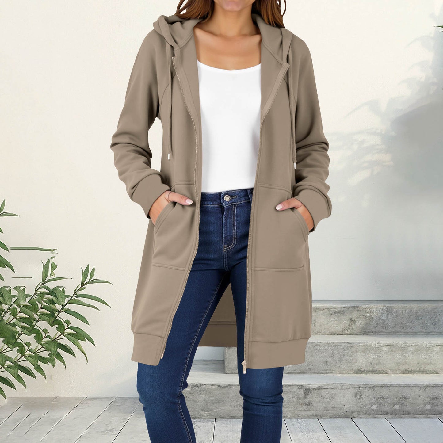 Women's Hooded Solid Color Loose Long Fleece Raglan Women's Sweater, Sweater
