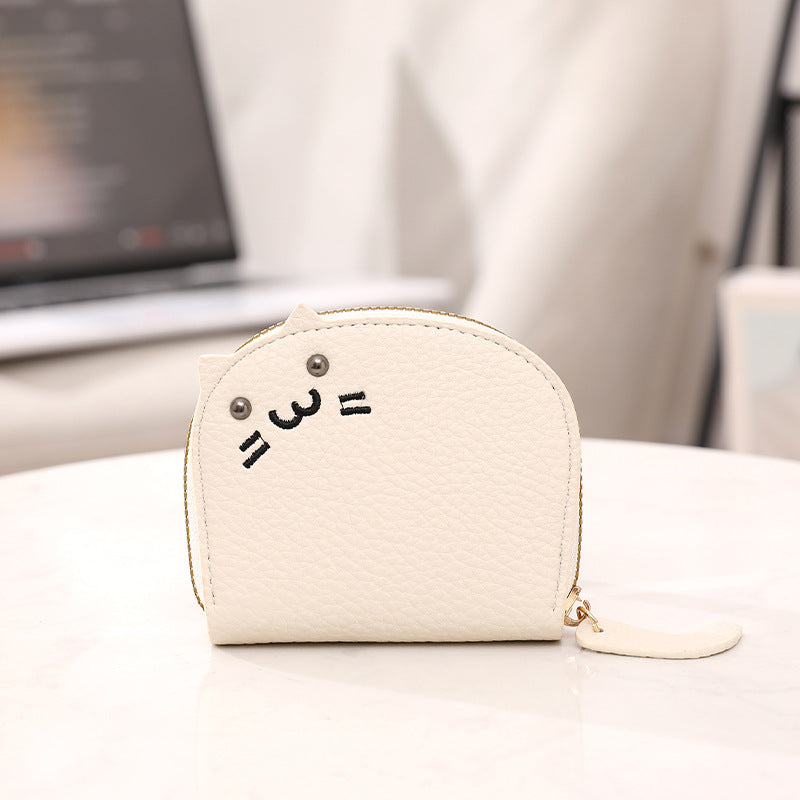 Female Litchi Pattern Cartoon Cat Embroidery Thread Card Holder