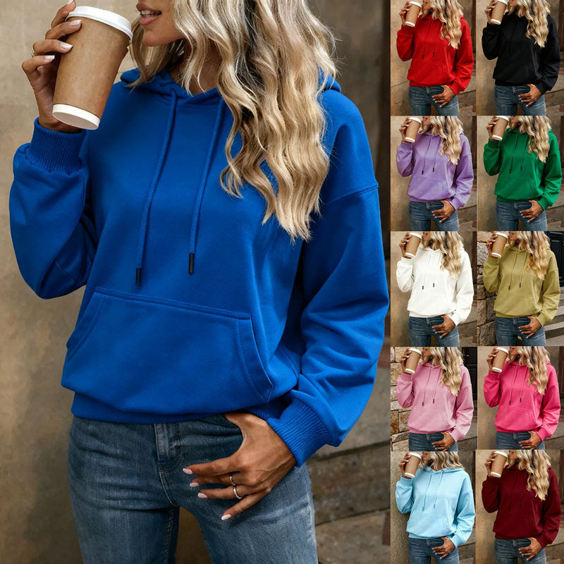 Women's Solid Color Loose Pocket Long-sleeved Sweaters
