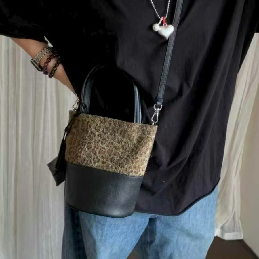 Women's Leather Cowhide Stitching Design Contrast Color Crossbody Bags