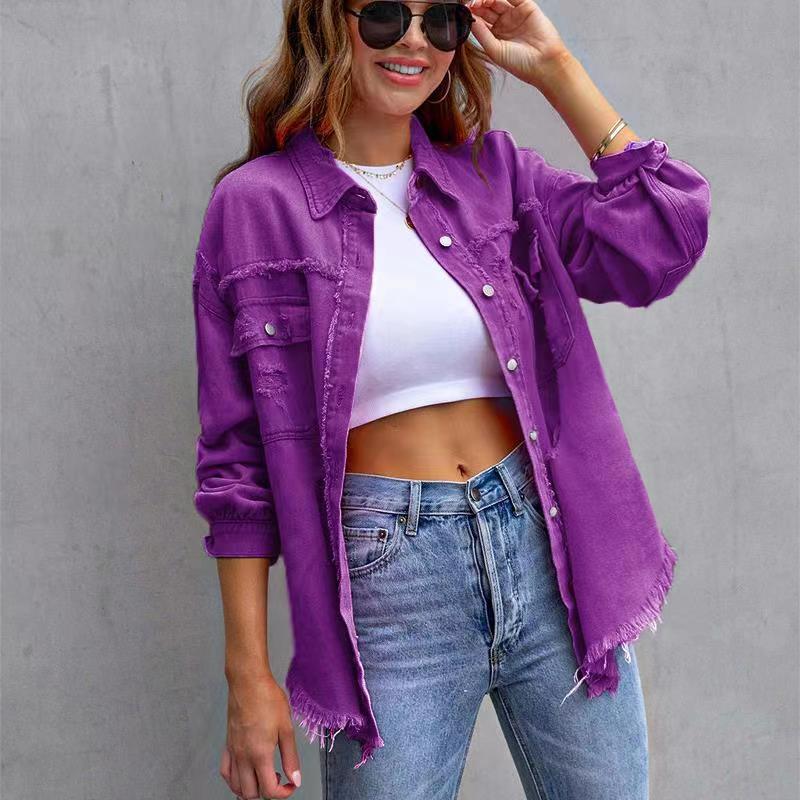 Women's Denim Ripped Simple Comfortable Slim Slimming Coats