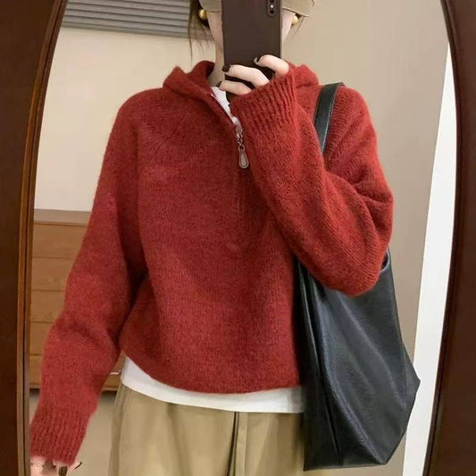 Women's Idle Soft Glutinous Loose Versatile Hooded Pullover Sweaters