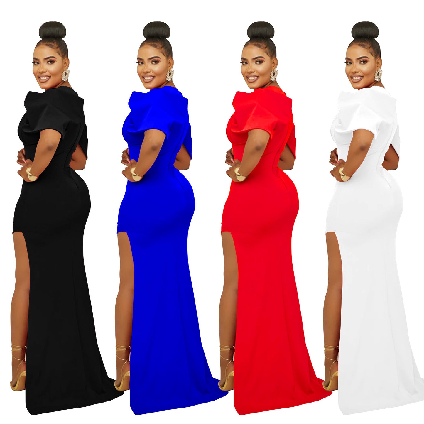 Women's Wear Solid Color Pleated Slit Maxi Dresses