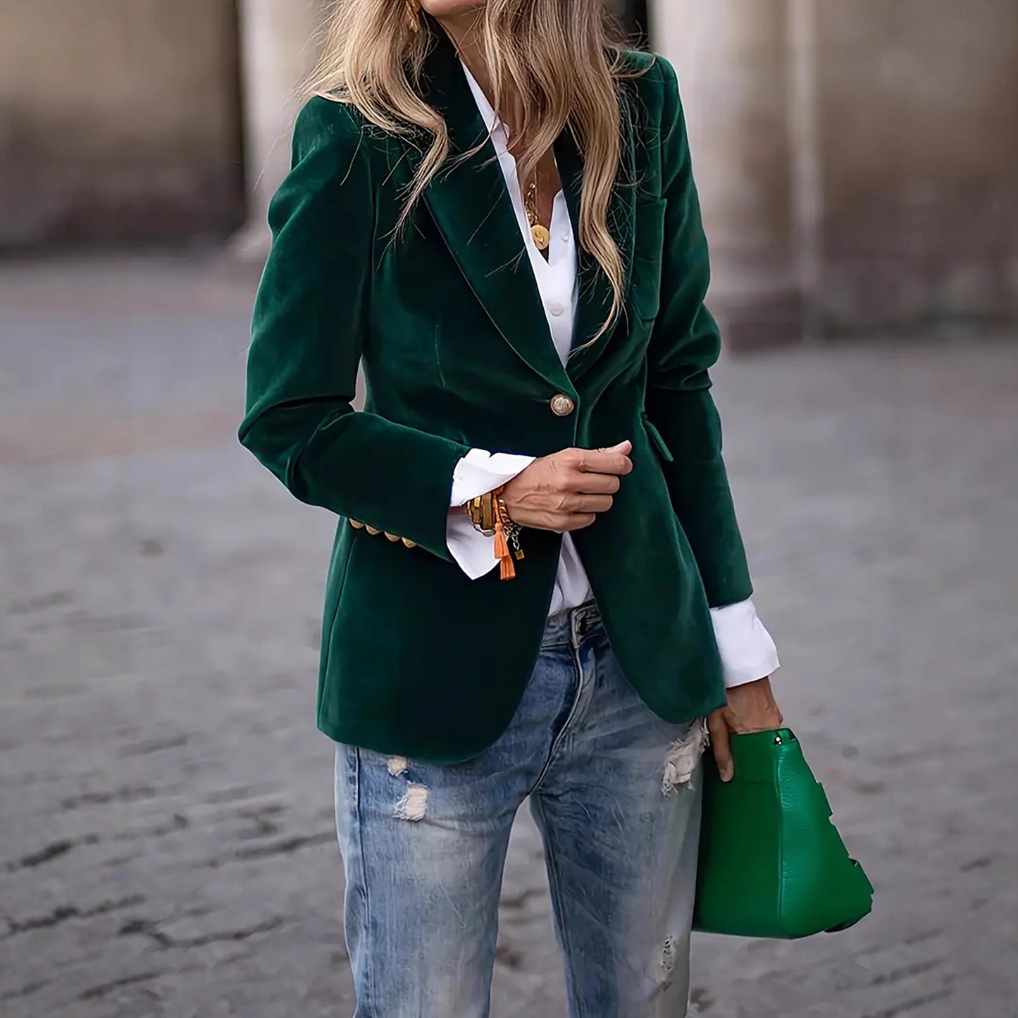 Spring Gold Veet Elegant Slim Fit Blazers