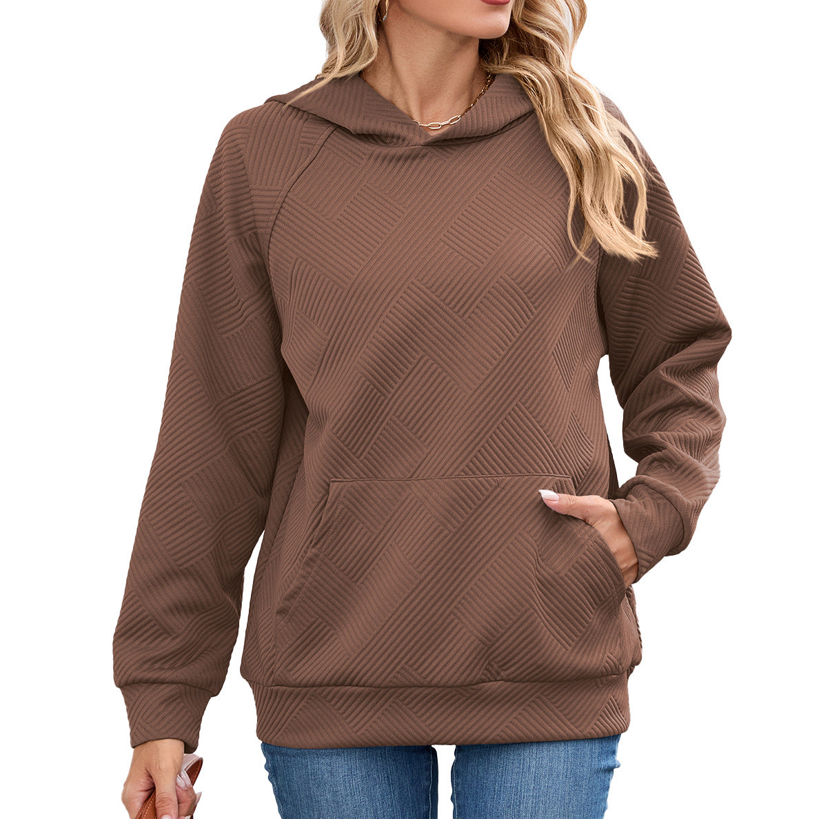 Women's Solid Color Hooded Loose Pockets Long Women's Sweater, Sweater