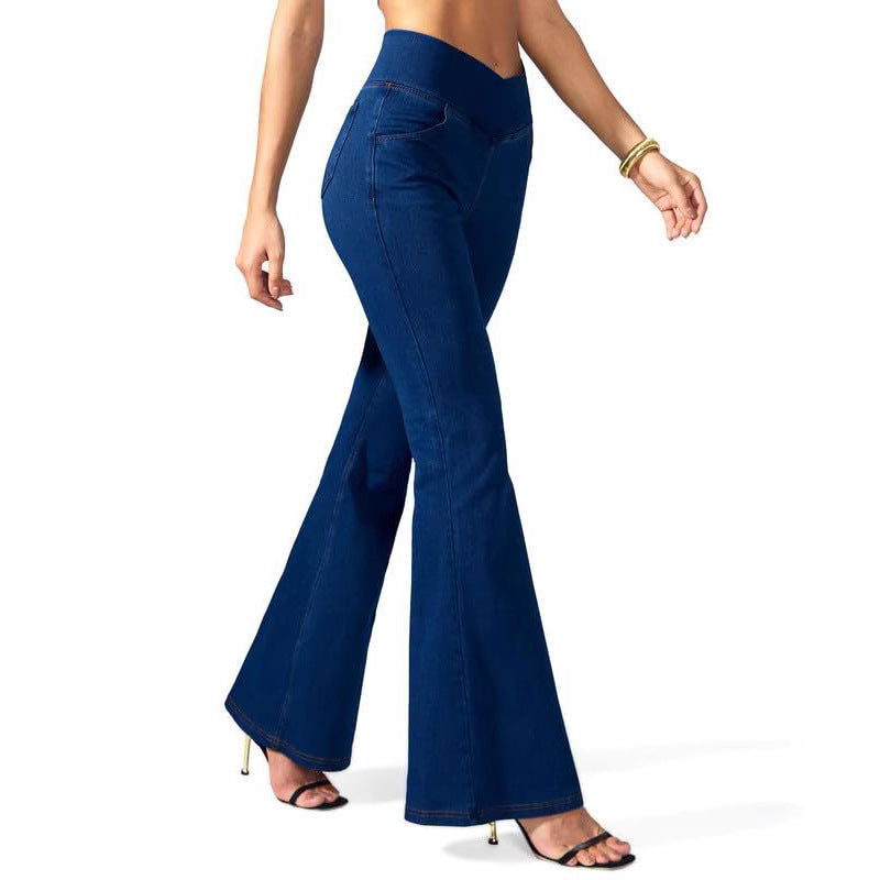 Women's Fashionable High Waist Skinny Elastic Cross Jeans