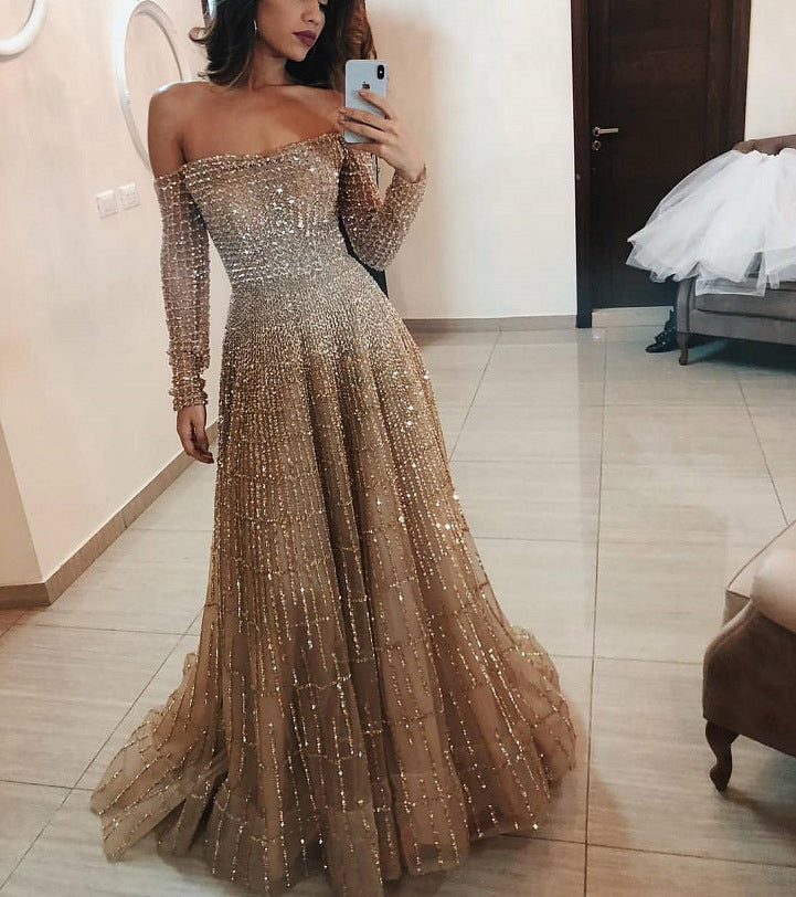 Women's Spring Shiny Tube Long Sleeve Dress Dresses