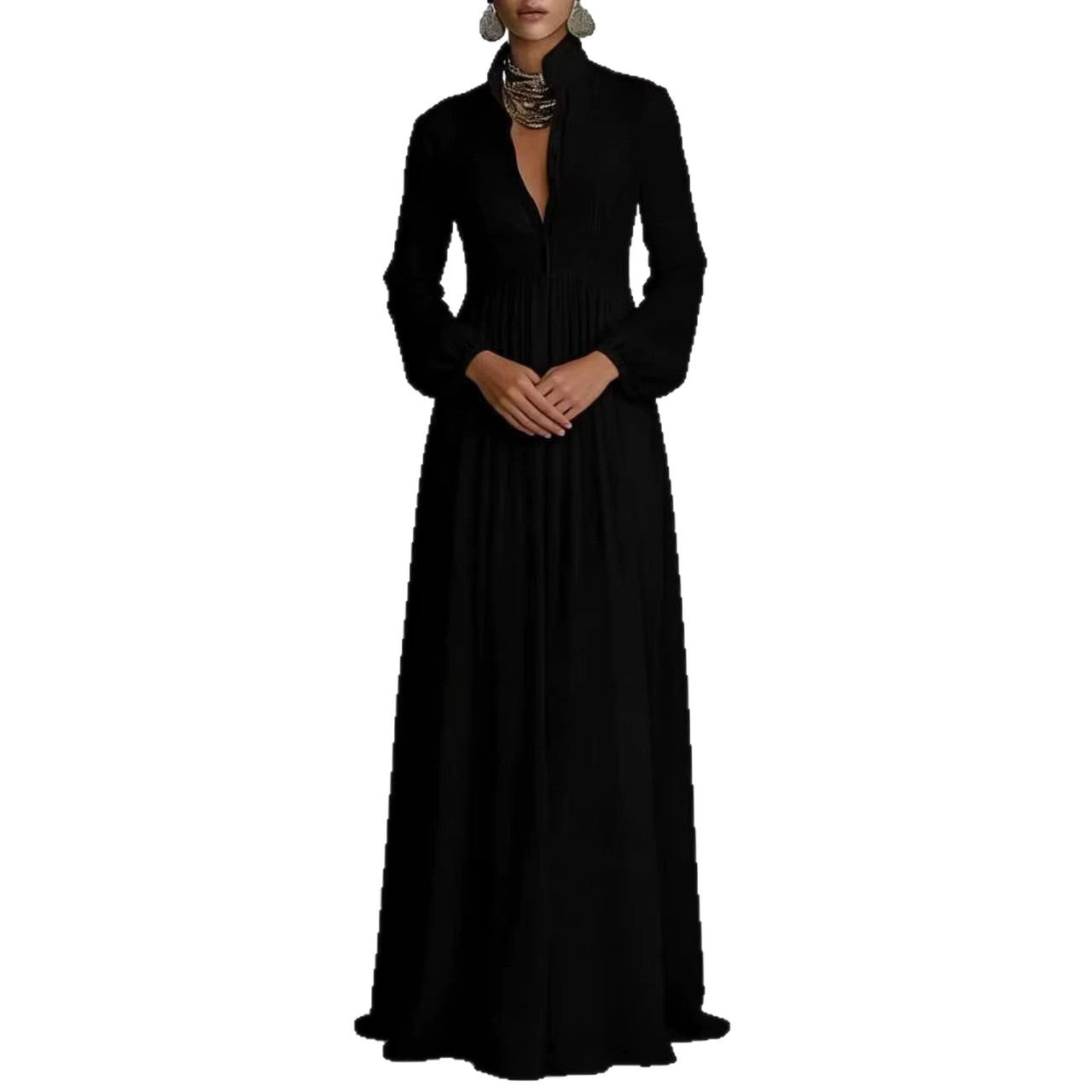 French Style Slimming Long Sleeve Pleated Small Dress