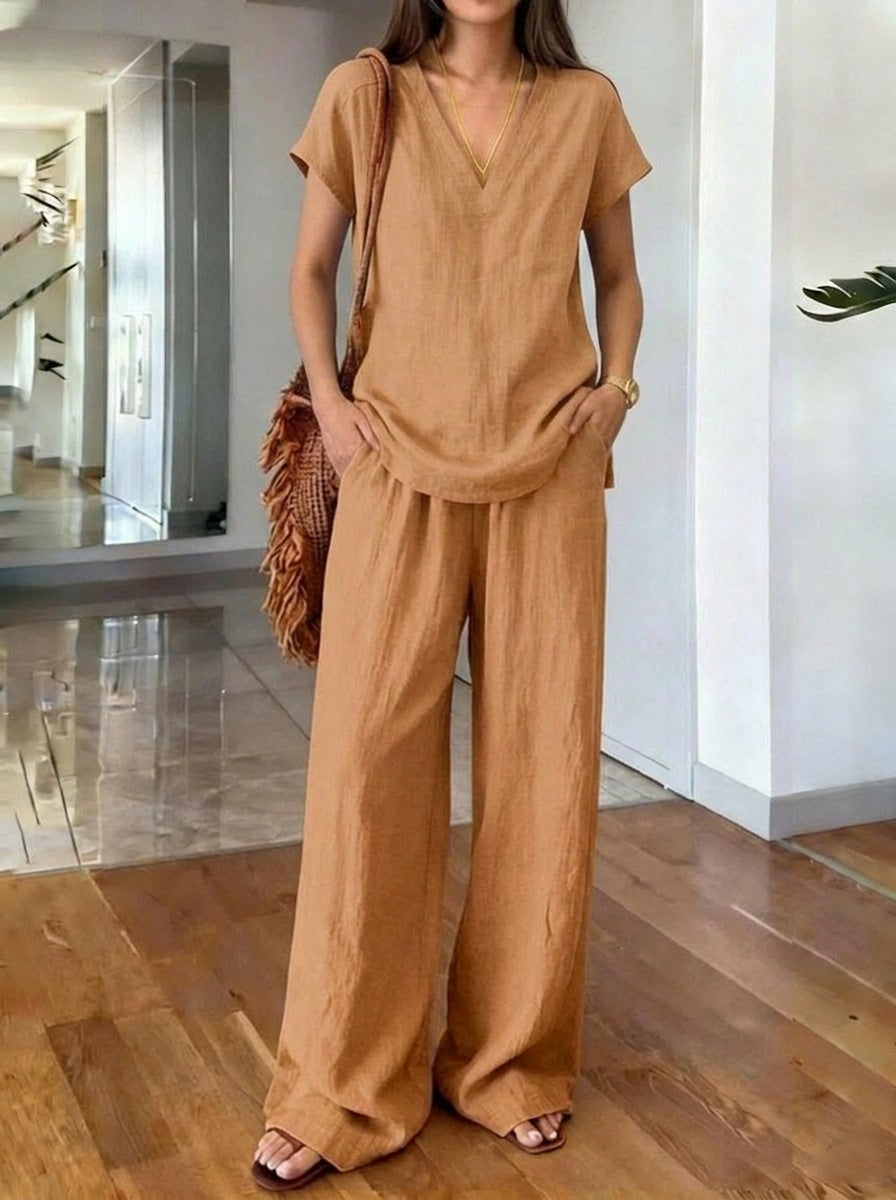Women's Breathable Loose Slimming Solid Color Short-sleeved Trousers Pants