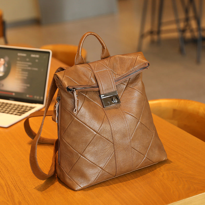 Women's Soft Leather Stitching Brazilian Fashion Korean Backpacks