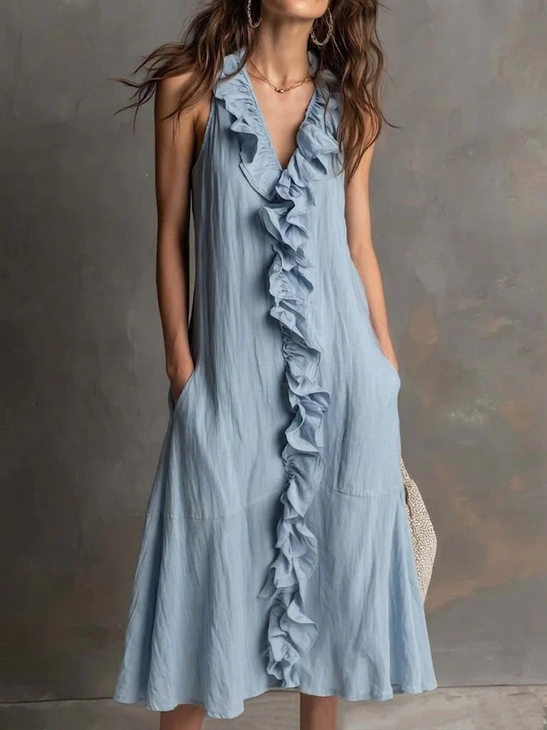Women's Solid Color Sleeveless Cotton Linen Swing Dress